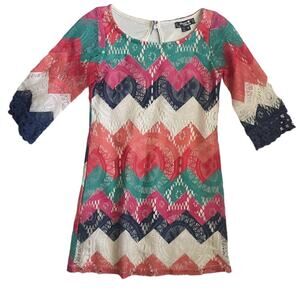 Sequin Hearts Girls Dress‎ 8 Multicolored Chevron Print Crocheted Overlay Lined